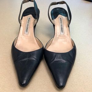 Manolo Blahnik black leather 3” heels